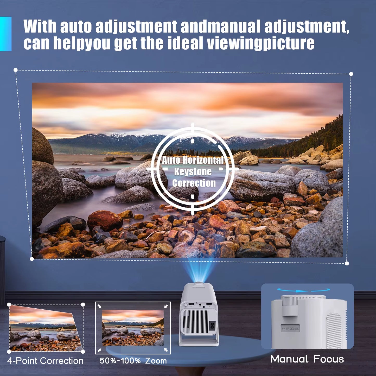 Mini Netflix-Licensed Projector with Wifi BT5.2 1080P HY320 NTV Projector Auto Keystone Voice Control Built-In Apps